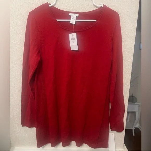 PETITE SMALL J Jill true Red Scoop Neck
Lightweight Ribbed Sides Sweater - Picture 2 of 16